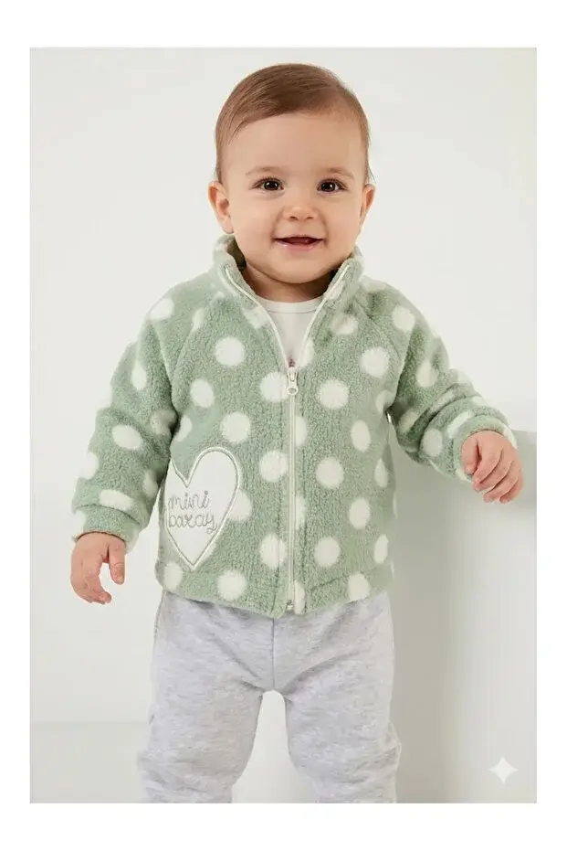 Kız Bebek Peluş Kaban Yeşil 3 lü Takım - (9-12-18 Ay ) Seri - 1106-Yeşil