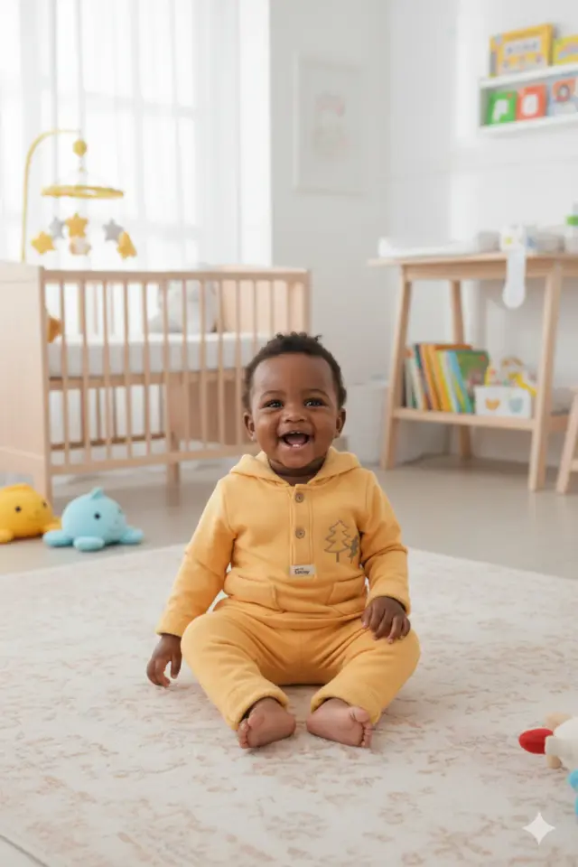 Erkek Bebek Çam Ağaç Nakışlı Sarı Kapüşonlu Kanguru Alt Üst Takım (9-12-18 Ay) Seri- 881-Sarı
