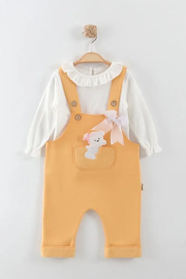 Kız Bebek Ayı Nakış Sarı Tulum Takım (9-12-18 Ay) Seri -891-Sarı