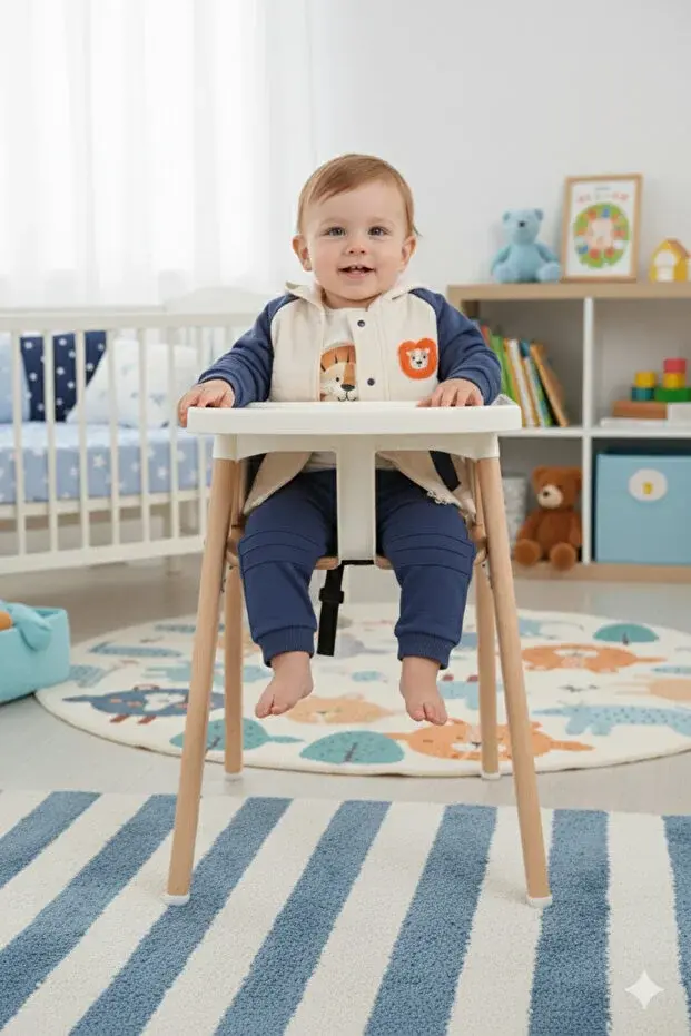 Erkek Bebek Aslan Nakış Ceket 3'lü Eşofman Takım (9-12-18-24 Ay) Seri - 1086-Mavi