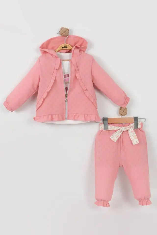 Kız Bebek Fermuarlı Ceket ve Pantolon Pembe Takım (9-12-18 Ay) Seri - 1042-Pembe