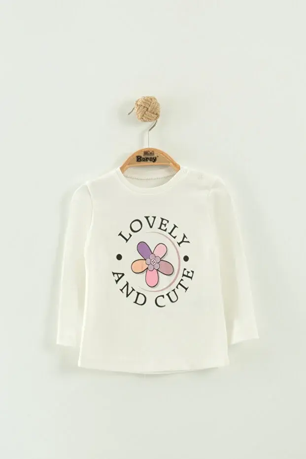 Kız Bebek Baskılı Sweatshirt, Pantolon ve Ceket 3'lü Takım (9-12-18 Ay) Seri - 1018-Gülkurusu