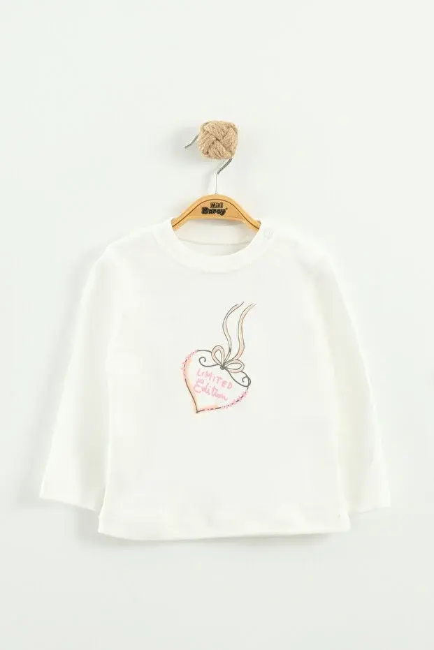 Kız Bebek Baskılı Pamuk Sweatshirt, Pantolon ve Ceket 3'lü Takım (9-12-18 Ay) Seri - 1020-Pembe