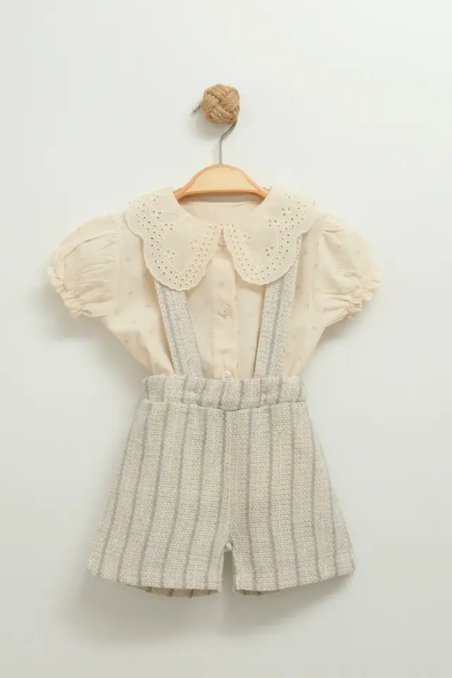 Kız Bebek Pötikare Mavi Tulum ve Bluz Takımı (9-12-18-24 Ay) Seri - 1073-Mavi