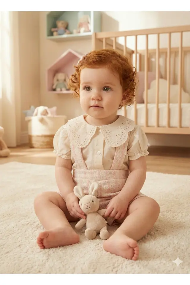 Kız Bebek Pötikare Pembe Tulum ve Bluz Takımı (9-12-18-24 Ay) Seri - 1073-Pembe