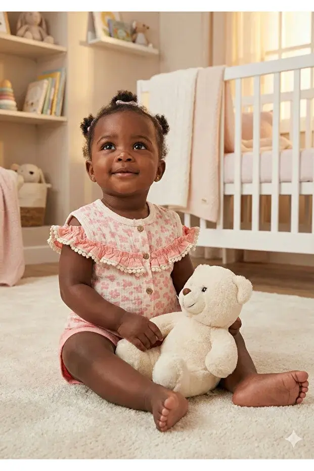 Kız Bebek Çiçek Desenli Bluz ve Şort Takımı (9-12-18 Ay) Seri -1077-Pembe