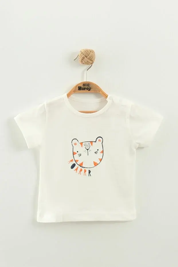 Erkek Bebek Çizgili Tişört, Şort ve Yelek 3’lü Takım (9-12-18-24 Ay) Seri -1070-Bej