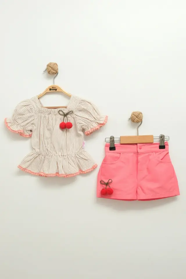 Kız Bebek Şortlu Somon Pembe Takım (9-12-18 Ay) Seri - 799-Somon Pembe