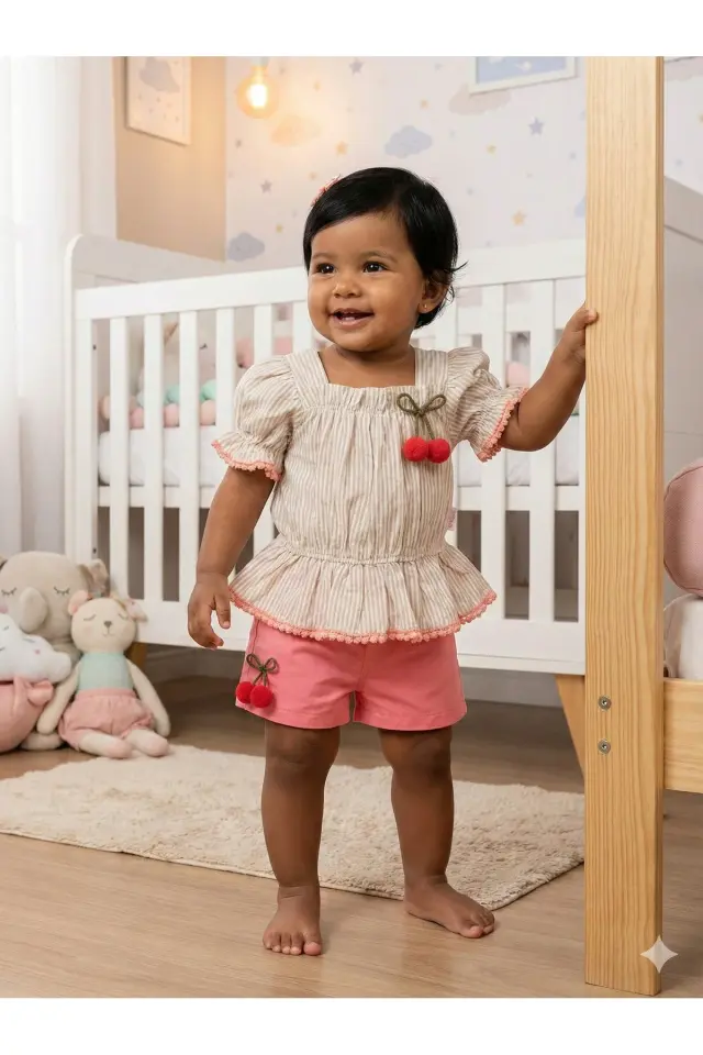 Kız Bebek Şortlu Somon Pembe Takım (9-12-18 Ay) Seri - 799-Somon Pembe