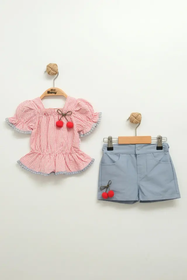 Kız Bebek Şortlu Mavi Takım (9-12-18 Ay) Seri - 799-Mavi