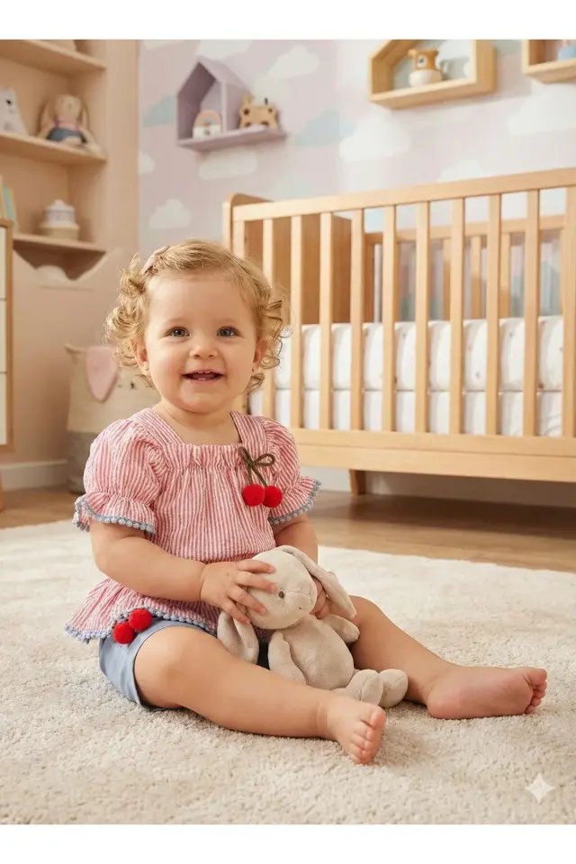 Kız Bebek Şortlu Mavi Takım (9-12-18 Ay) Seri - 799-Mavi