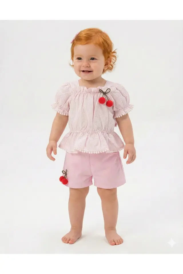 Kız Bebek Şortlu Pembe Takım (9-12-18 Ay) Seri - 799-Pembe