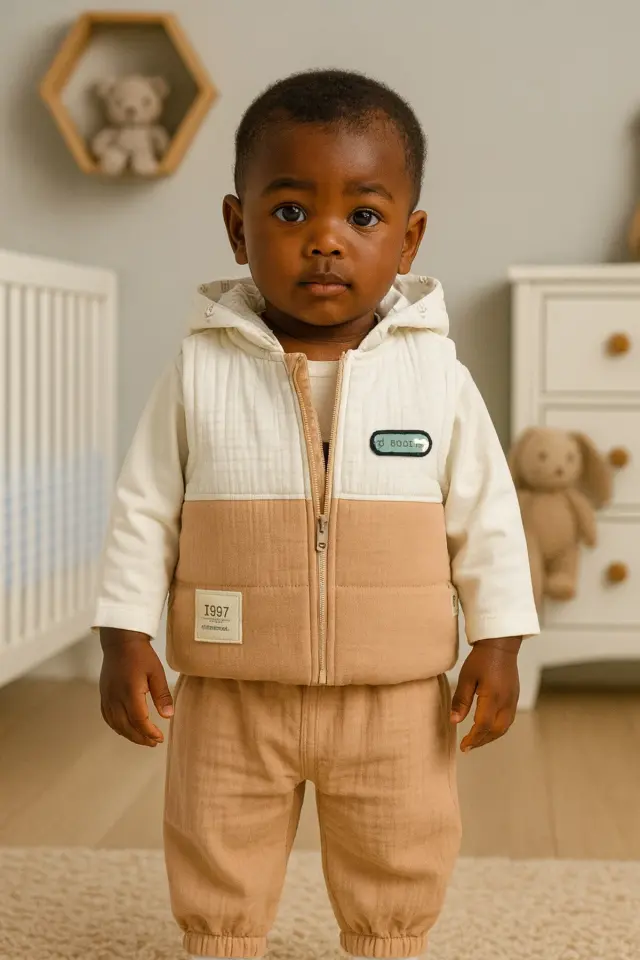 Erkek Bebek Bej Mont ve Jogger Pantolon 3'lü Takım (9-12-18 Ay) Seri - 1083-Bej