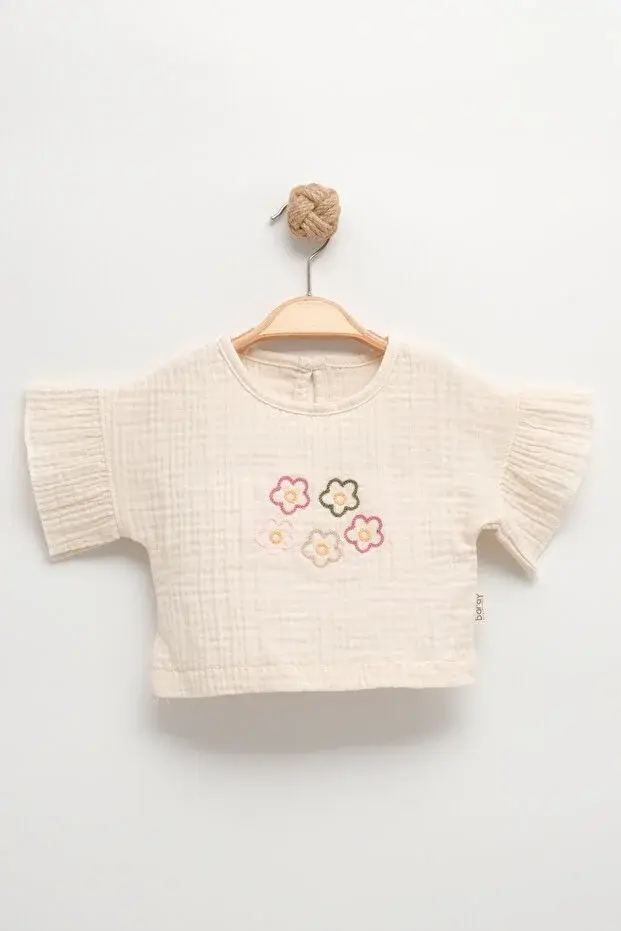 Desenli Müslin Etekli Takım -18 Ay Kız bebek takım Seri -1066-Çok Renkli