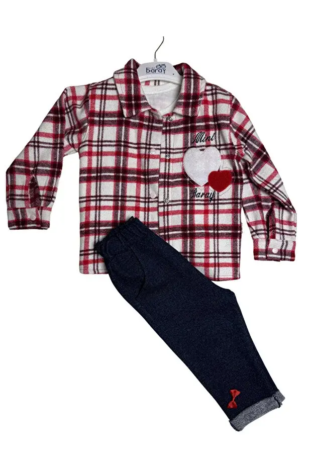 Kız Ekose 3'lü Kırmızı Gömlek Takım (9-12-18 Ay ) Seri - 974-Kırmızı