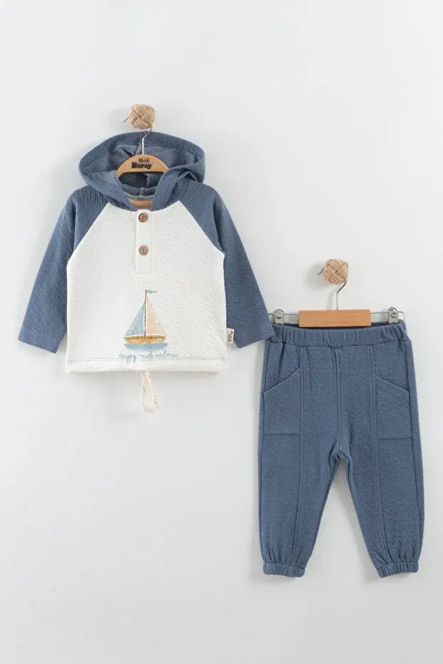 Örme Müslin Gemili Lacivert Takım  (9-12-18 Ay ) Seri - 955-Lacivert