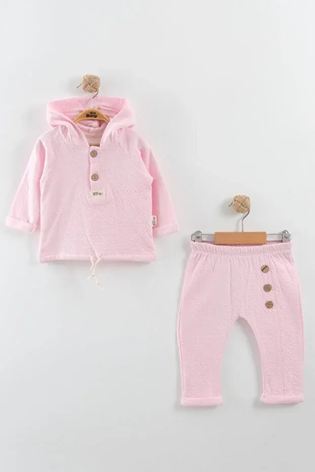 Tavşan kulaklı Örme Müslin İkili Takım 9 -12-18 Ay Seri -915-Pembe