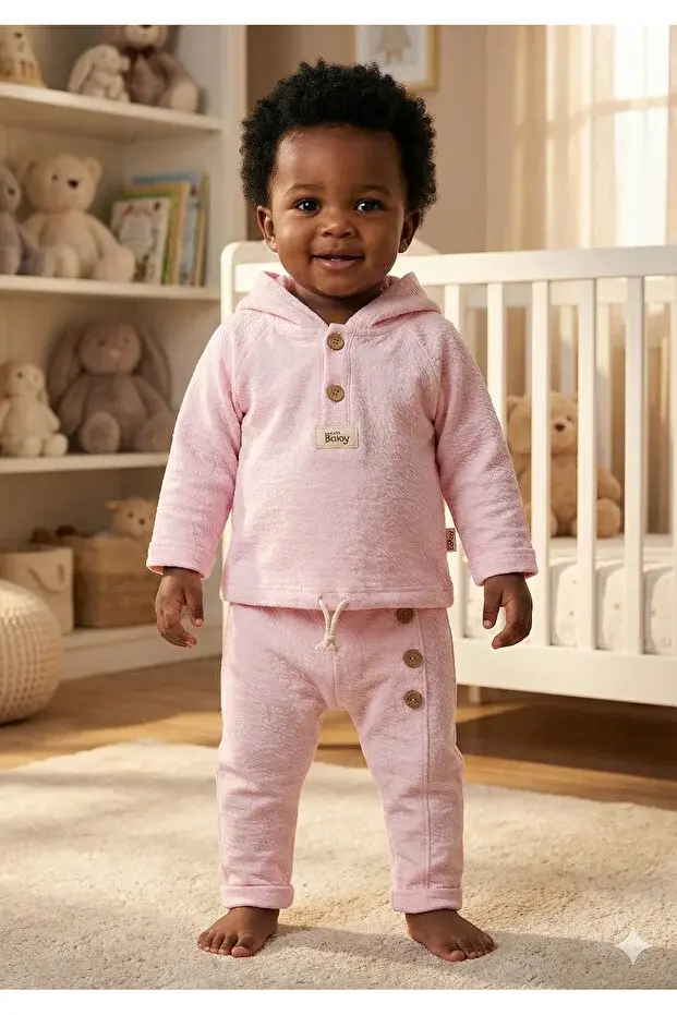 Tavşan kulaklı Örme Müslin İkili Takım 9 -12-18 Ay Seri -915-Pembe