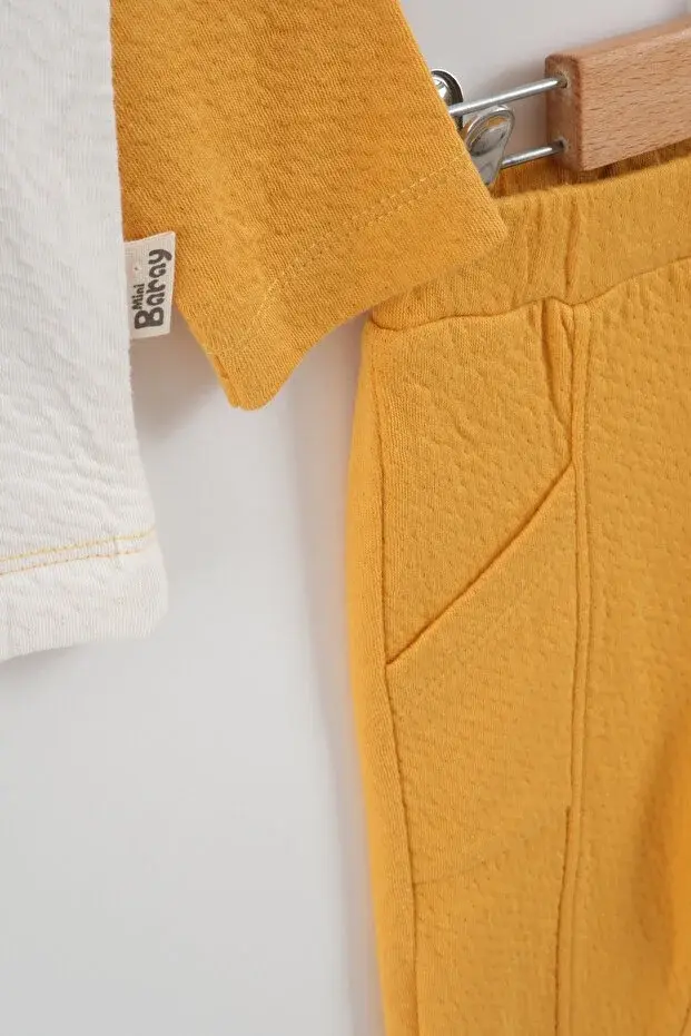 Örme Müslin Gemili Sarı Takım (9-12-18 Ay ) Seri - 955-Sarı