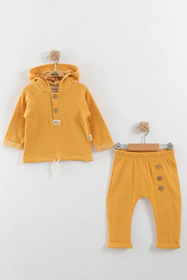 Tavşan kulaklı Örme Müslin İkili Takım 9 -12-18 Ay Seri -915-Hardal