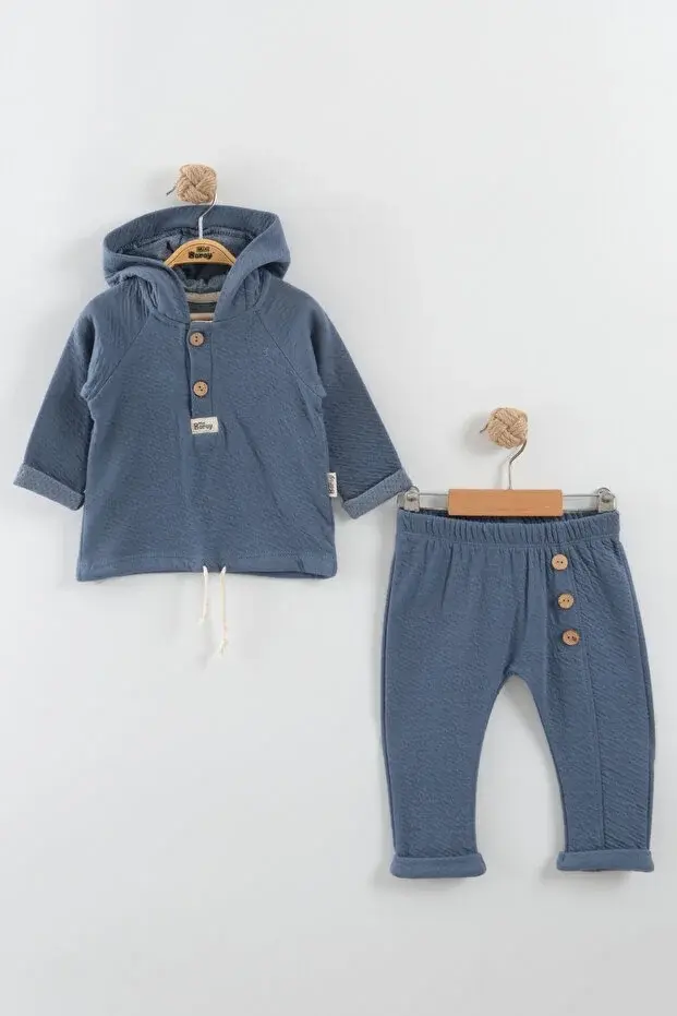 Tavşan kulaklı Örme Müslin İkili Takım 9 -12-18 Ay Seri -915-Lacivert