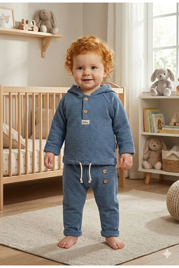 Tavşan kulaklı Örme Müslin İkili Takım 9 -12-18 Ay Seri -915-Lacivert