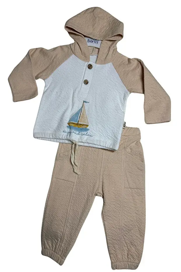 Örme Müslin Gemili Bej Takım (9-12-18 Ay ) Seri - 955-Bej