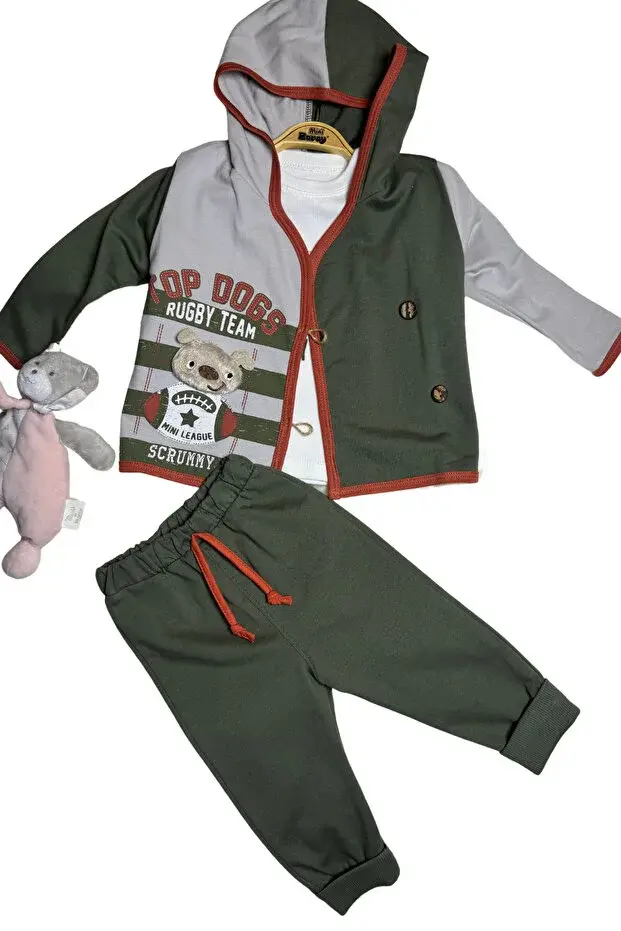 Çoban Düğmeli 3 Lü Erkek Penye Takım 9-12-18 Ay Seri -926-Yeşil