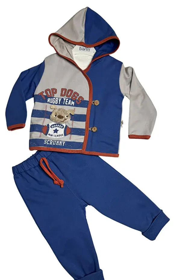 Çoban Düğmeli 3 Lü Erkek Penye Takım 9-12-18 Ay Seri -926-Mavi