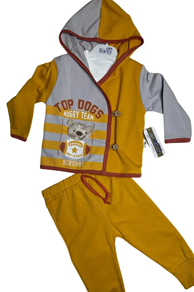 Çoban Düğmeli 3 Lü Erkek Penye Takım 9-12-18 Ay Seri -926-Hardal