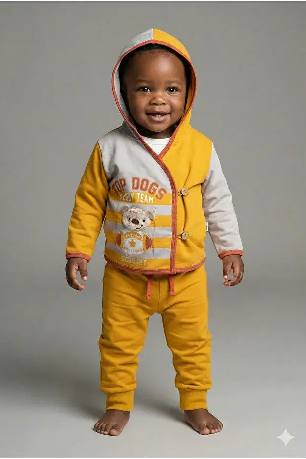 Çoban Düğmeli 3 Lü Erkek Penye Takım 9-12-18 Ay Seri -926-Hardal