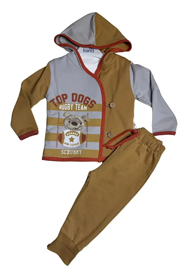 Çoban Düğmeli 3 Lü Erkek Penye Takım 9-12-18 Ay Seri -926-Bej