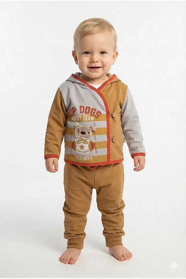 Çoban Düğmeli 3 Lü Erkek Penye Takım 9-12-18 Ay Seri -926-Bej