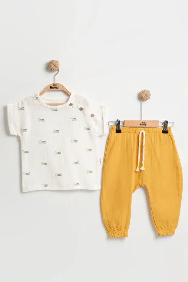 Yaş Erkek Çocuk Timsah Baskılı 2'li Sarı Yazlık Takım (2-3-4-5 yaş) Seri - 949-Sarı