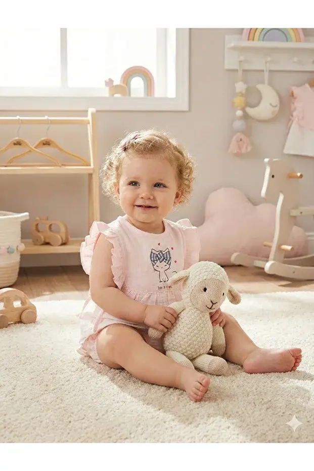 Kilotlu Bolerolu Müslin Kız Yazlık Takım 9-12-18 Ay Seri -985-Açık Pembe