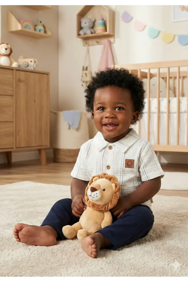 Çizgili Gömlekli ve Pantolon Erkek Bebek Siyah Yazlık Müslin Takım (9-12-18-24 Ay )Seri - 1063-Siyah