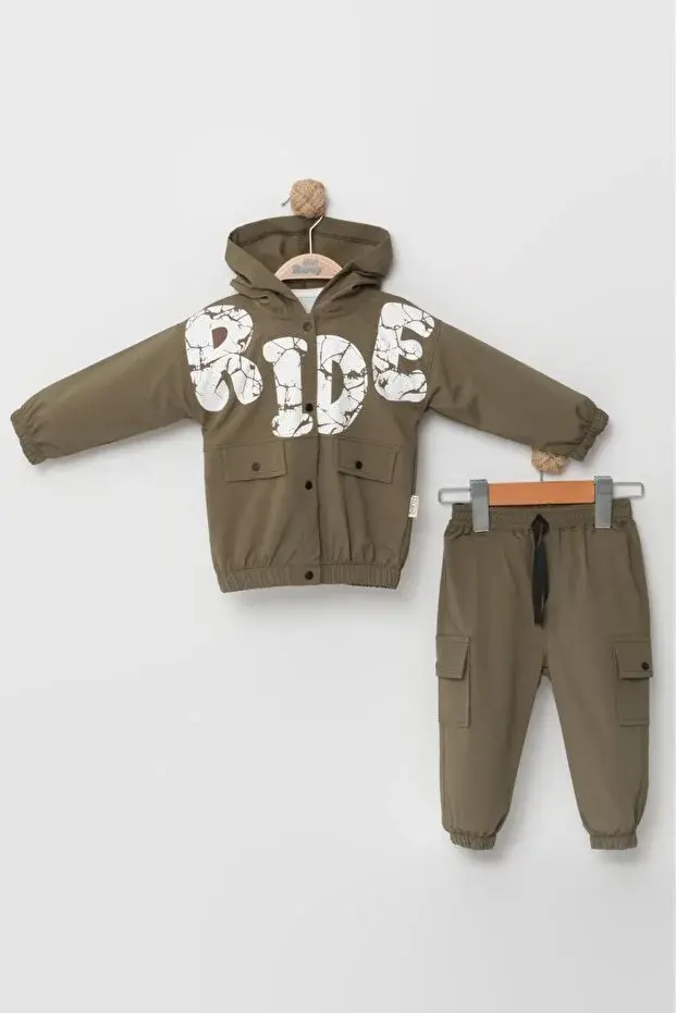 Erkek Bebek Kargo Pantolonlu Yağmurluklu Yeşil 3’lü Takım (9-12-18 Ay) - Pamuklu Seri - 1040-Yeşil