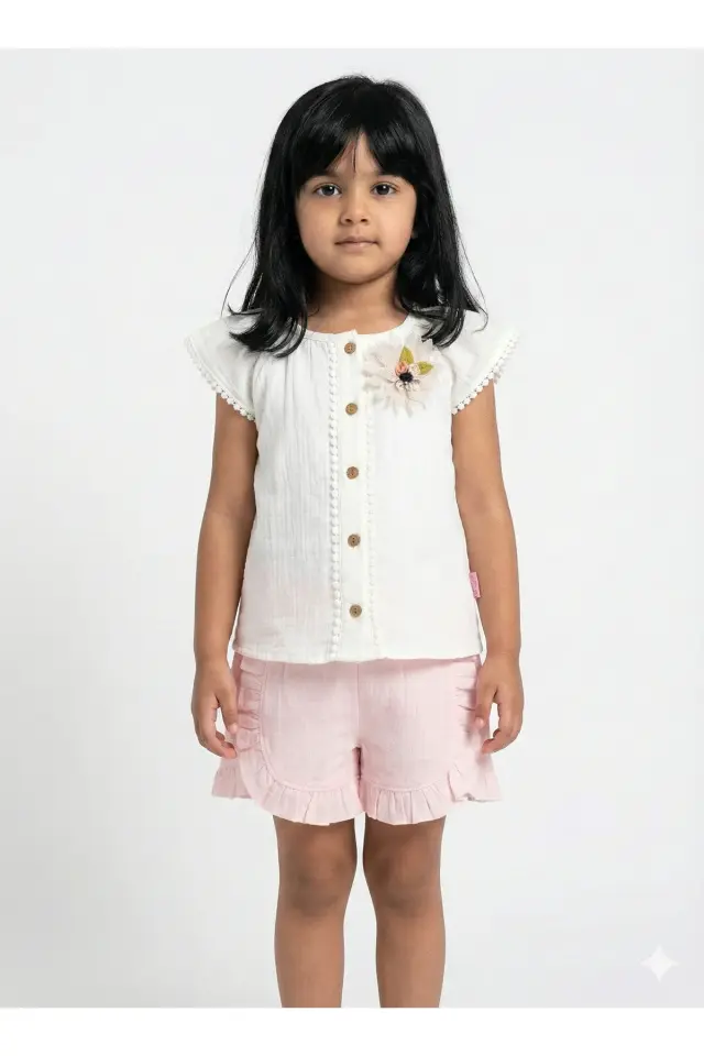 Müslin Kız Bebek Gömlek Seti (2-3-4-5 yaş) %100 Pamuk - Hipoalerjenik ve Yumuşak Seri - 932-Açık Pembe