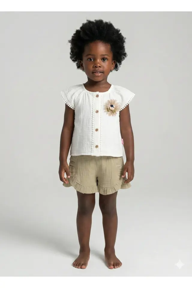 Müslin Kız Bebek Gömlek Seti (2-3-4-5 yaş) %100 Pamuk - Hipoalerjenik ve Yumuşak Seri - 932-Yeşil