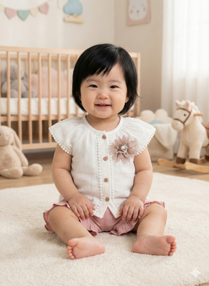 Müslin Kız Bebek Şortlu Pembe Gömlek Seti 2'li Takım (9-12-18 AY) Seri - 748-Pembe