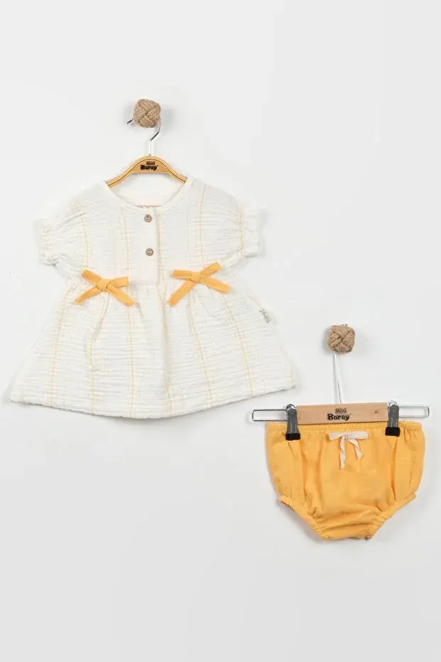 Müslin Külot Şortlu Yazlık Kız Bebek Takımı (9-12-18 Ay) %100 Pamuk Nefes Alabilir Seri - 1006-Sarı